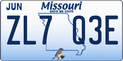 MO license plate ZL7Q3E