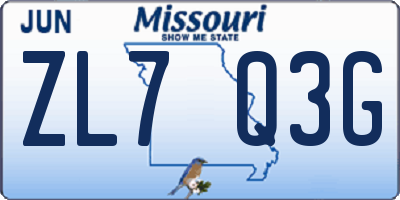 MO license plate ZL7Q3G