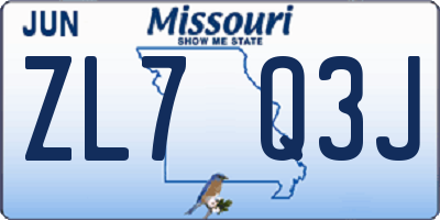 MO license plate ZL7Q3J