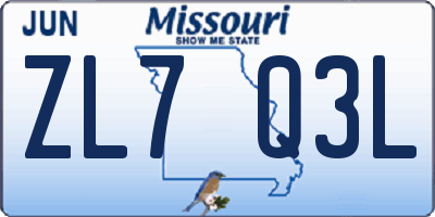 MO license plate ZL7Q3L
