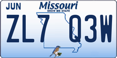 MO license plate ZL7Q3W