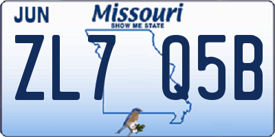 MO license plate ZL7Q5B