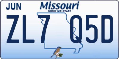 MO license plate ZL7Q5D