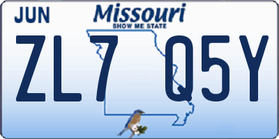 MO license plate ZL7Q5Y