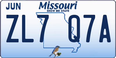 MO license plate ZL7Q7A