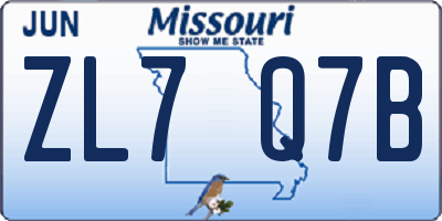MO license plate ZL7Q7B