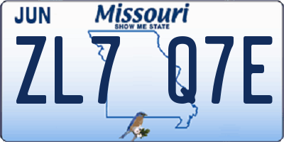 MO license plate ZL7Q7E