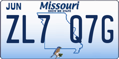MO license plate ZL7Q7G