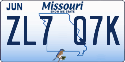 MO license plate ZL7Q7K