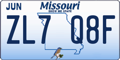 MO license plate ZL7Q8F