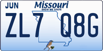 MO license plate ZL7Q8G