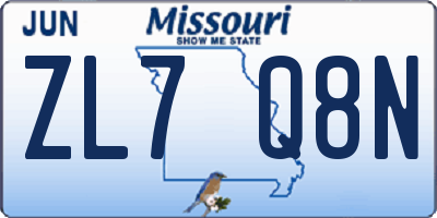 MO license plate ZL7Q8N