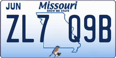 MO license plate ZL7Q9B