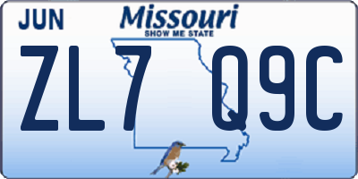 MO license plate ZL7Q9C