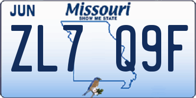MO license plate ZL7Q9F
