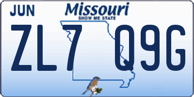 MO license plate ZL7Q9G