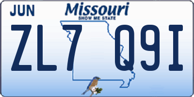 MO license plate ZL7Q9I
