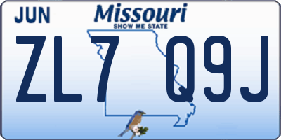MO license plate ZL7Q9J