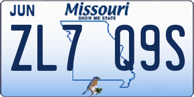 MO license plate ZL7Q9S