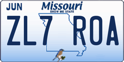 MO license plate ZL7R0A