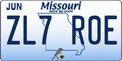 MO license plate ZL7R0E