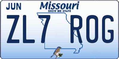 MO license plate ZL7R0G