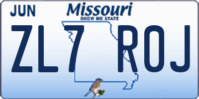 MO license plate ZL7R0J