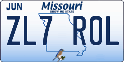 MO license plate ZL7R0L
