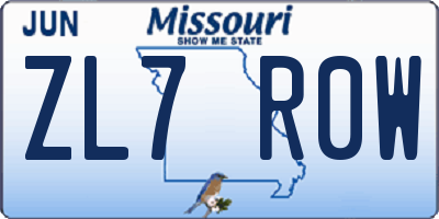 MO license plate ZL7R0W