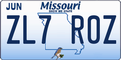 MO license plate ZL7R0Z