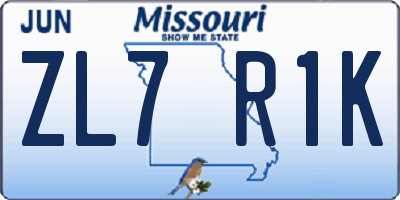 MO license plate ZL7R1K