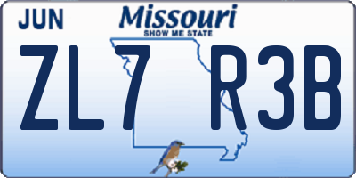 MO license plate ZL7R3B