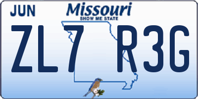 MO license plate ZL7R3G
