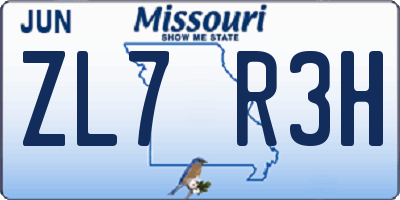 MO license plate ZL7R3H