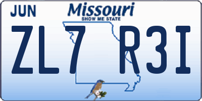 MO license plate ZL7R3I
