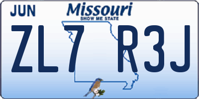 MO license plate ZL7R3J
