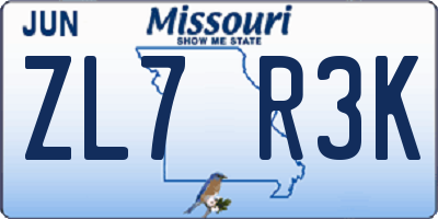 MO license plate ZL7R3K