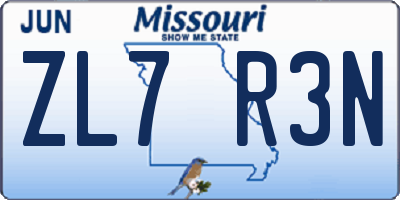 MO license plate ZL7R3N