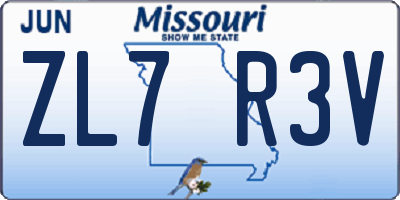 MO license plate ZL7R3V