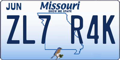MO license plate ZL7R4K