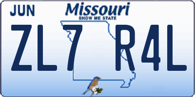 MO license plate ZL7R4L