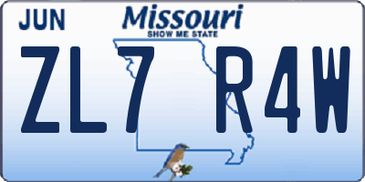 MO license plate ZL7R4W