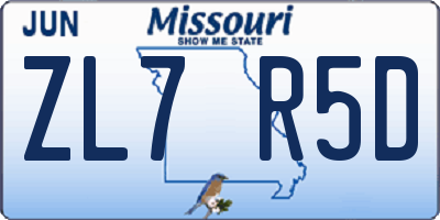 MO license plate ZL7R5D
