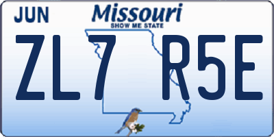 MO license plate ZL7R5E