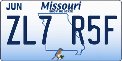 MO license plate ZL7R5F