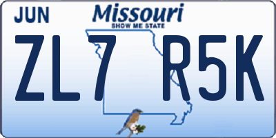 MO license plate ZL7R5K