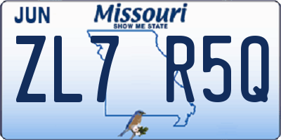 MO license plate ZL7R5Q