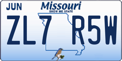 MO license plate ZL7R5W
