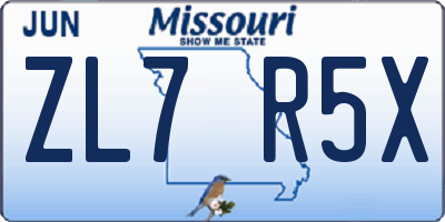 MO license plate ZL7R5X