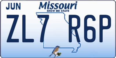 MO license plate ZL7R6P